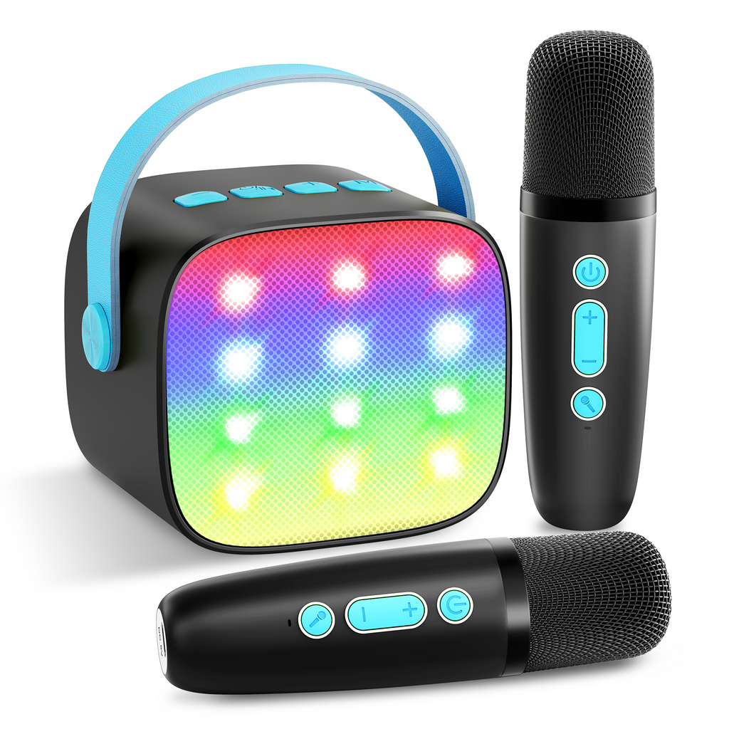 YLL Mini Karaoke Machine with 2 Wireless Microphones, TOP Kids Gifts for Girls Ages 3, 4, 5, 6, 7, 8, 9,10,11,12 +Year Old, 4-12 Years Old Birthday Toy Gift for Girls Boys Party (Black Blue)