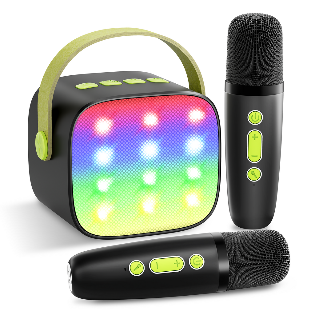 YLL Mini Karaoke Machine with 2 Wireless Microphones, TOP Kids Gifts for Girls Ages 3, 4, 5, 6, 7, 8, 9,10,11,12 +Year Old, 4-12 Years Old Birthday Toy Gift for Girls Boys Party (Black Green)