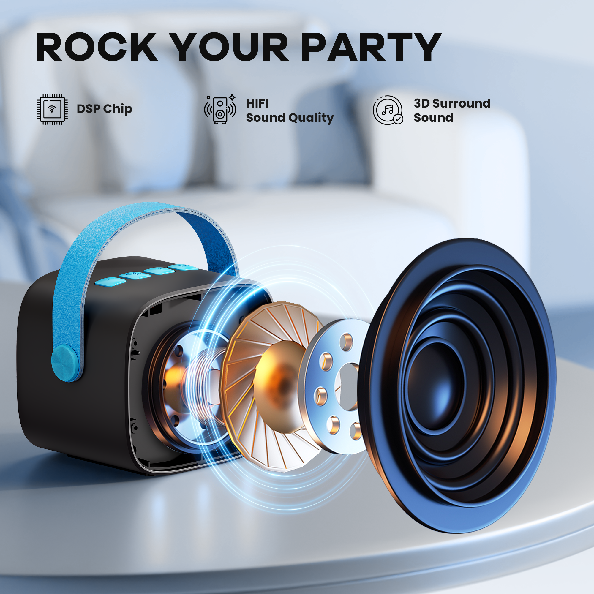 YLL Mini Karaoke Machine with 2 Wireless Microphones, TOP Kids Gifts for Girls Ages 3, 4, 5, 6, 7, 8, 9,10,11,12 +Year Old, 4-12 Years Old Birthday Toy Gift for Girls Boys Party (Black Blue)