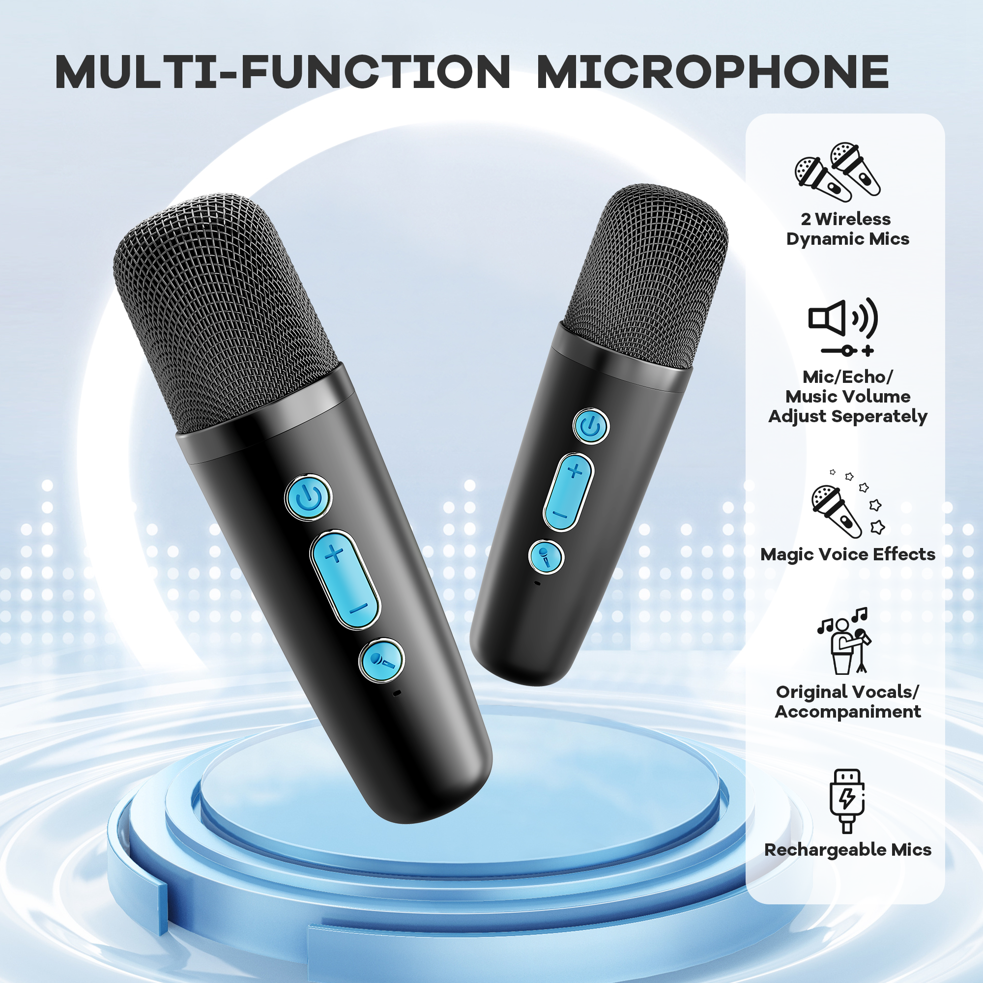 YLL Mini Karaoke Machine with 2 Wireless Microphones, TOP Kids Gifts for Girls Ages 3, 4, 5, 6, 7, 8, 9,10,11,12 +Year Old, 4-12 Years Old Birthday Toy Gift for Girls Boys Party (Black Blue)