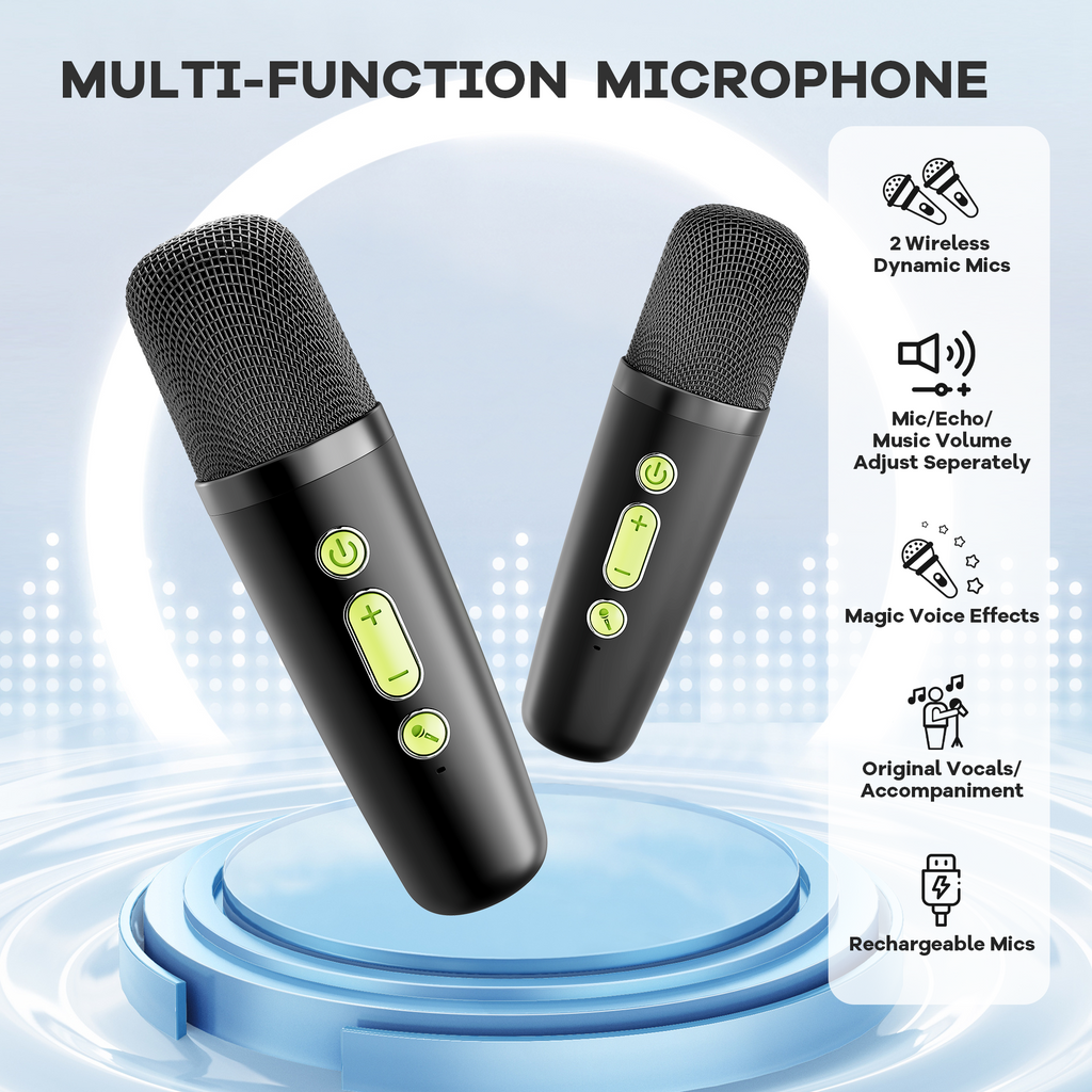 YLL Mini Karaoke Machine with 2 Wireless Microphones, TOP Kids Gifts for Girls Ages 3, 4, 5, 6, 7, 8, 9,10,11,12 +Year Old, 4-12 Years Old Birthday Toy Gift for Girls Boys Party (Black Green)