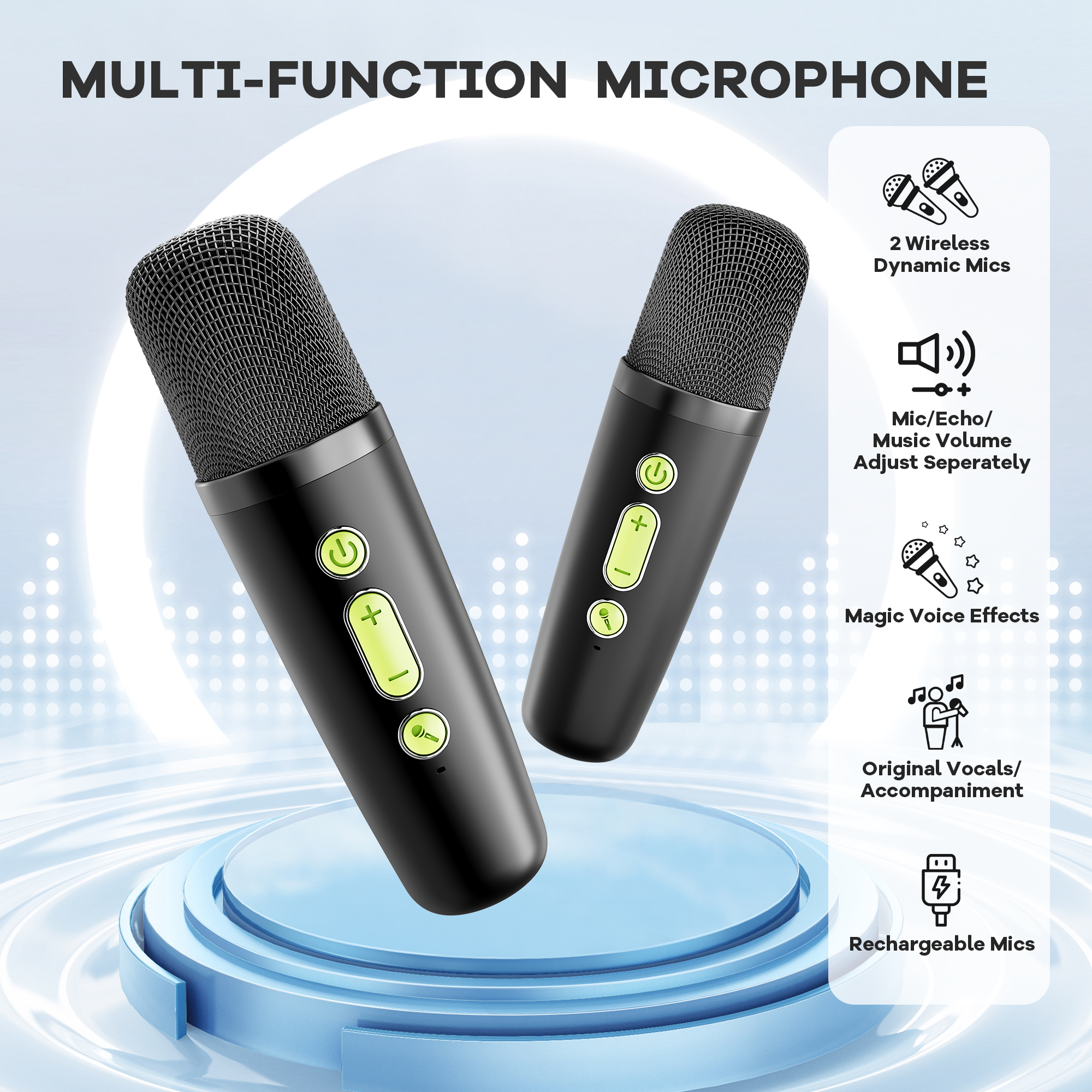 YLL Mini Karaoke Machine with 2 Wireless Microphones, TOP Kids Gifts for Girls Ages 3, 4, 5, 6, 7, 8, 9,10,11,12 +Year Old, 4-12 Years Old Birthday Toy Gift for Girls Boys Party (Black Green)