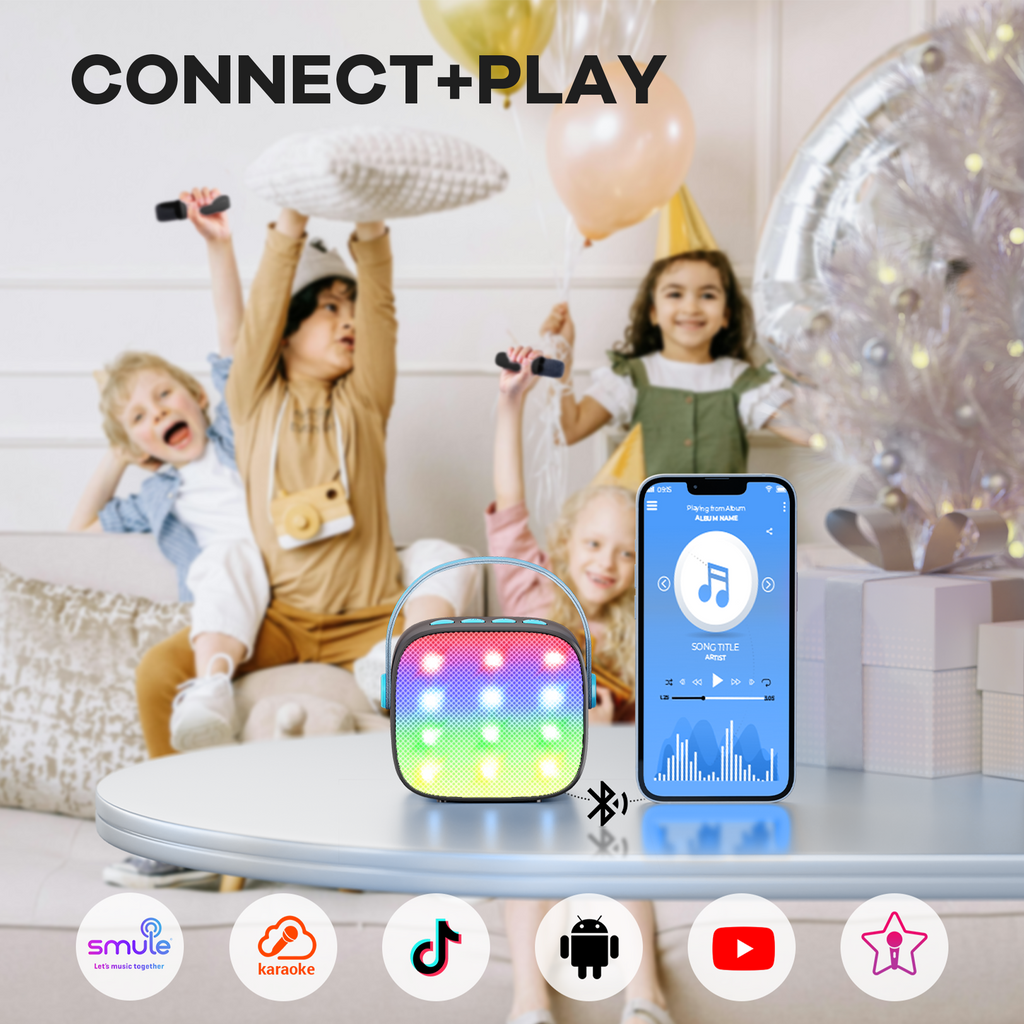 YLL Mini Karaoke Machine with 2 Wireless Microphones, TOP Kids Gifts for Girls Ages 3, 4, 5, 6, 7, 8, 9,10,11,12 +Year Old, 4-12 Years Old Birthday Toy Gift for Girls Boys Party (Black Blue)