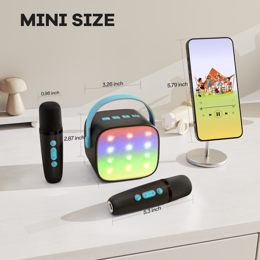YLL Mini Karaoke Machine with 2 Wireless Microphones, TOP Kids Gifts for Girls Ages 3, 4, 5, 6, 7, 8, 9,10,11,12 +Year Old, 4-12 Years Old Birthday Toy Gift for Girls Boys Party (Black Blue)