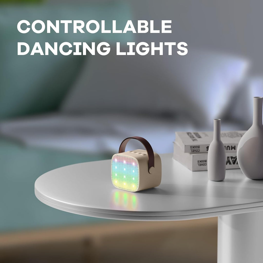 YLL Mini Karaoke Machine with 2 Wireless Microphones for Kids Adults, Portable Bluetooth Speaker Gift for Girls Toys 4, 5, 6, 7, 8, 10, 12+ Years Old Teens Birthday(Beige)