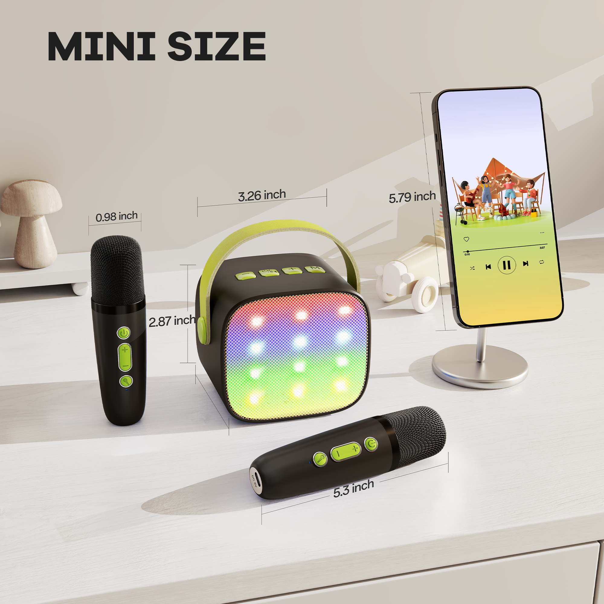 YLL Mini Karaoke Machine with 2 Wireless Microphones, TOP Kids Gifts for Girls Ages 3, 4, 5, 6, 7, 8, 9,10,11,12 +Year Old, 4-12 Years Old Birthday Toy Gift for Girls Boys Party (Black Green)