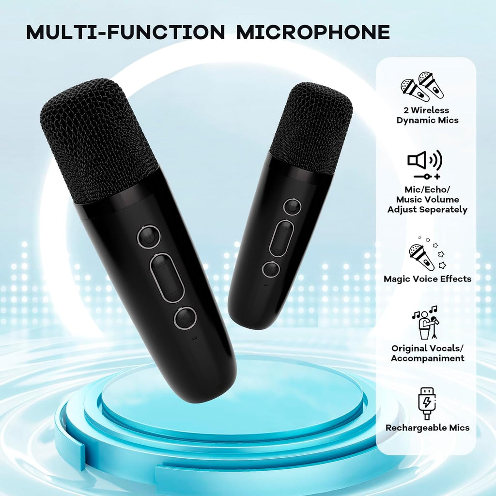 YLL Mini Karaoke Machine with 2 Wireless Microphones for Kids Adults, Portable Bluetooth Speaker, 2025 Top Christmas Birthday Gift for Boys Girls 3, 4, 5, 6, 7, 8, 9, 10, 12+ Years Old Toddler (Black)