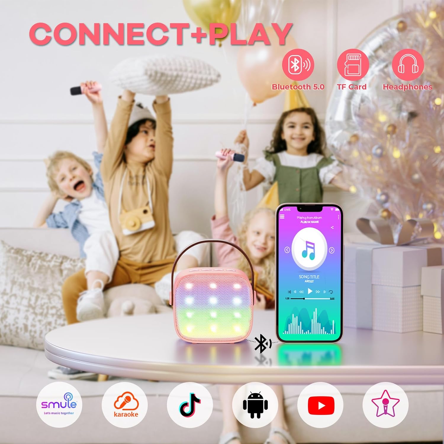 YLL Mini Karaoke Machine for Kids Adults, Bluetooth Speaker with 2 Wireless Microphones, TOP Christmas Birthday Gifts Toys for Girls Ages 3, 4, 5, 6, 7, 8, 9,10,11,12+ Years Old Toddler (Lightpink)