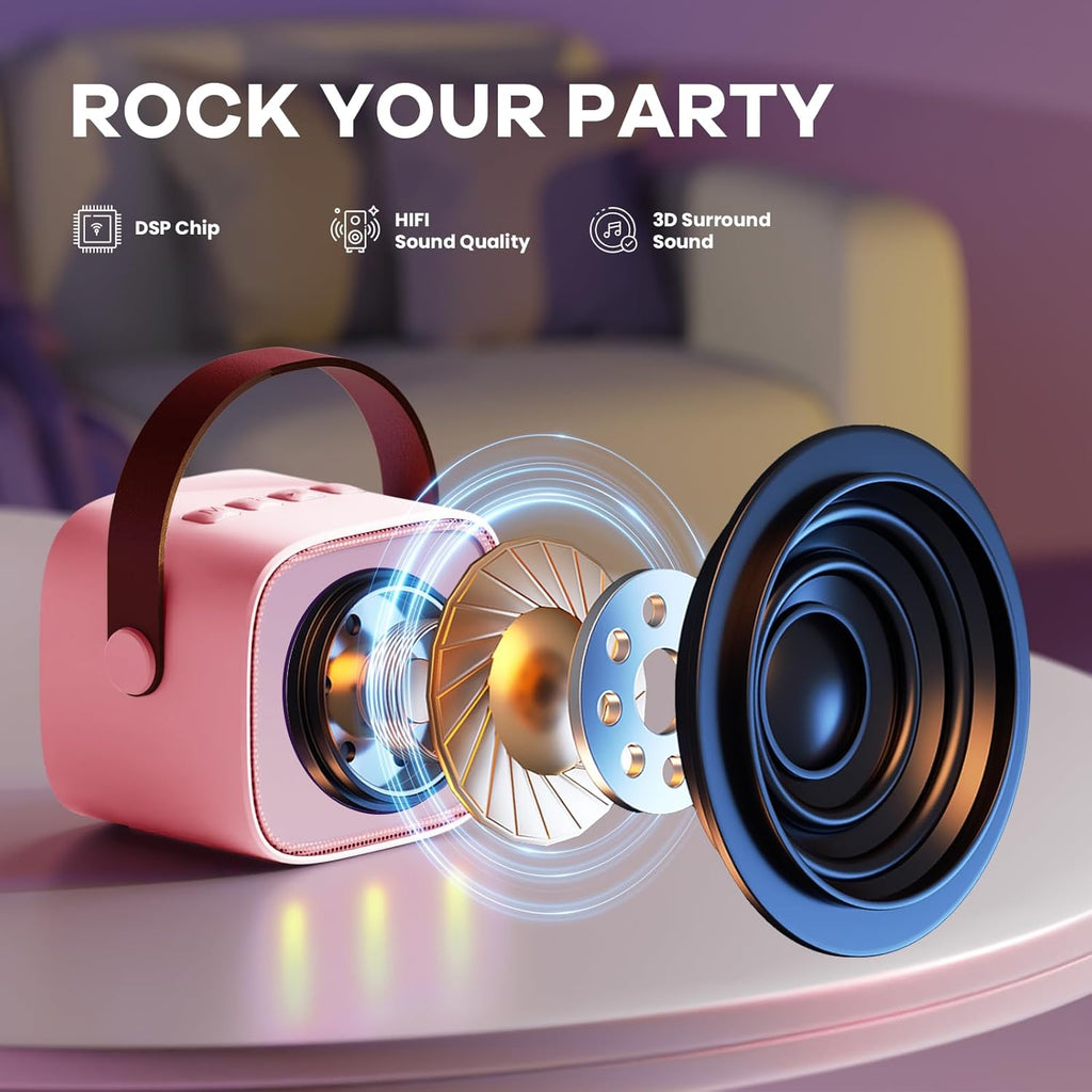 YLL Mini Karaoke Machine for Kids Adults, Portable Speaker with 2 Wireless Microphones, 2025 Top Christmas Toys Birthday Gifts for Girls 3, 4, 5, 6, 7, 8, 9, 10, 12+ Years Old Toddler grandkids (Rose)