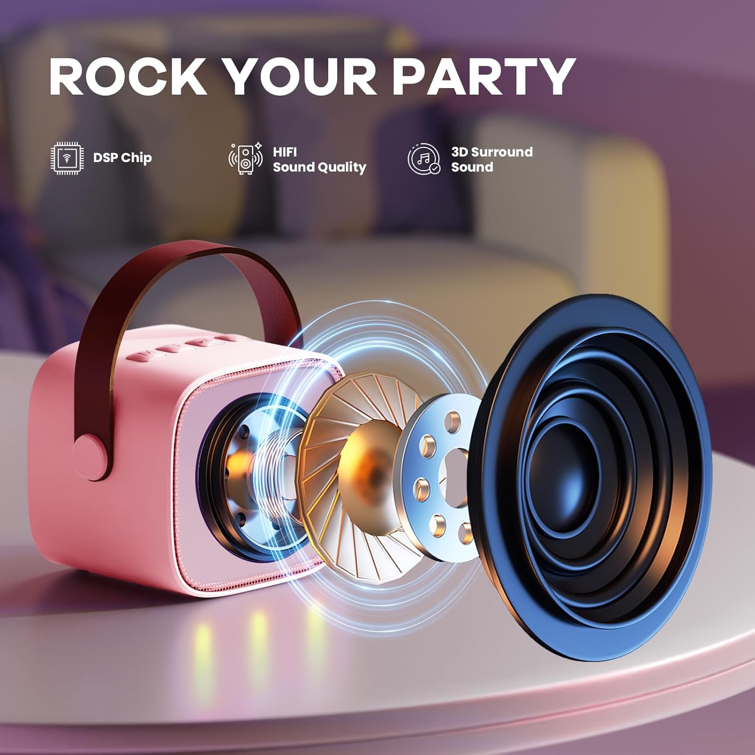 YLL Mini Karaoke Machine for Kids Adults, Portable Speaker with 2 Wireless Microphones, 2025 Top Christmas Toys Birthday Gifts for Girls 3, 4, 5, 6, 7, 8, 9, 10, 12+ Years Old Toddler grandkids (Rose)