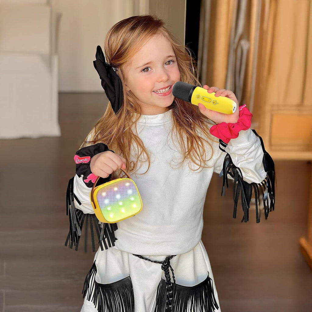 YLL Mini Karaoke Machine for Kids Adults, Portable Bluetooth Speaker with 2 Wireless Microphones, Birthday Gifts Toys for Girls Boys Ages 3, 4, 5, 6, 7, 8, 9,10,11,12+ Years Old Toddler (Yellow)