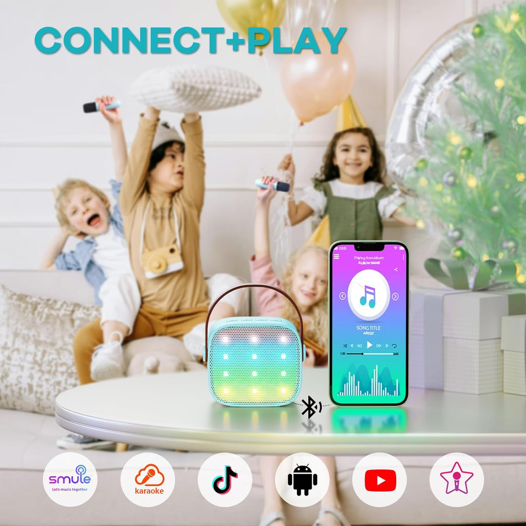 YLL Mini Karaoke Machine for Kids, Portable Speaker with 2 Wireless Microphones, 2025 Top Christmas Birthday Toys Gifts for Boys Girls 3 4 5 6 7 8 9 10 11 12 + Years Old Grandkids Family Party (Blue)