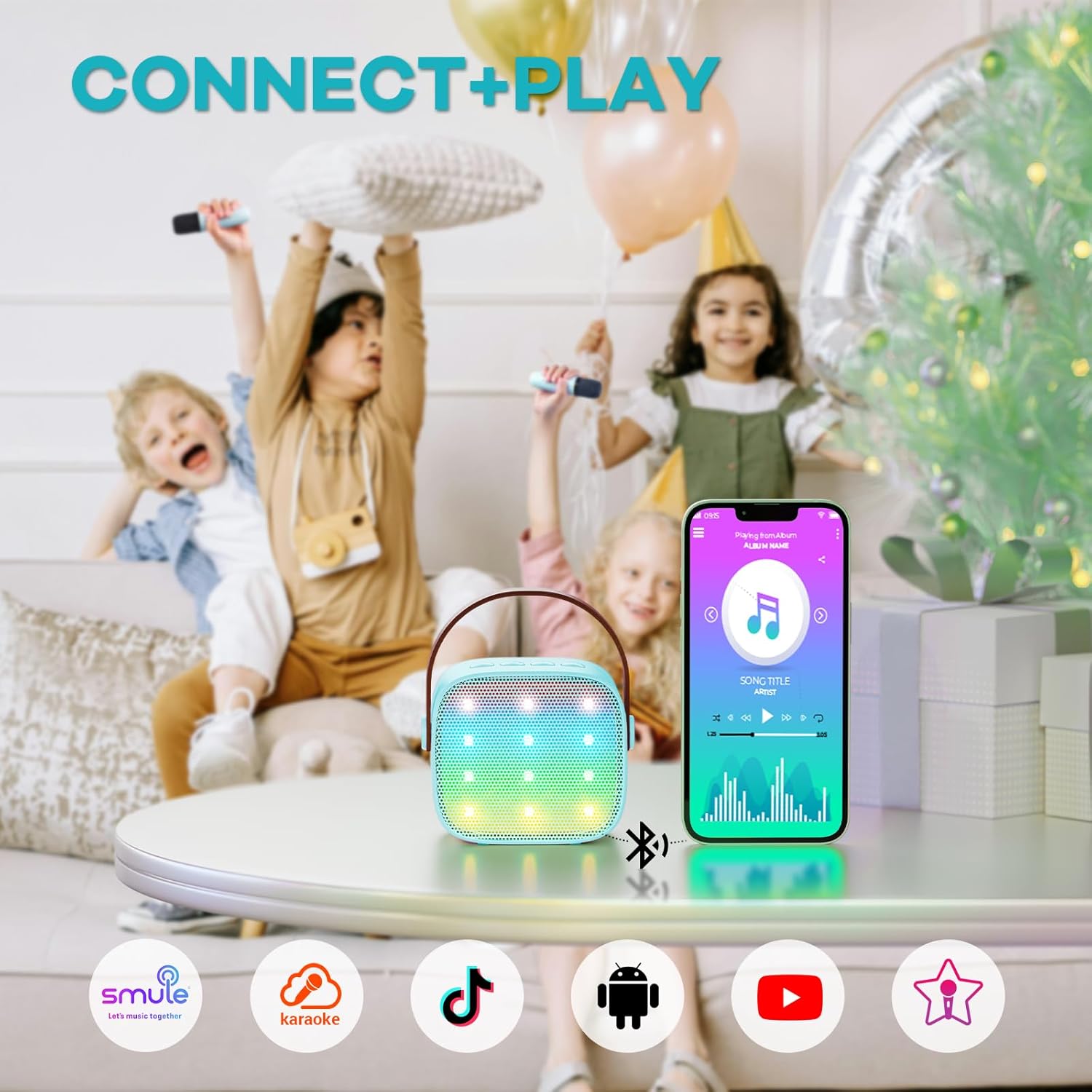 YLL Mini Karaoke Machine for Kids, Portable Speaker with 2 Wireless Microphones, 2025 Top Christmas Birthday Toys Gifts for Boys Girls 3 4 5 6 7 8 9 10 11 12 + Years Old Grandkids Family Party (Blue)
