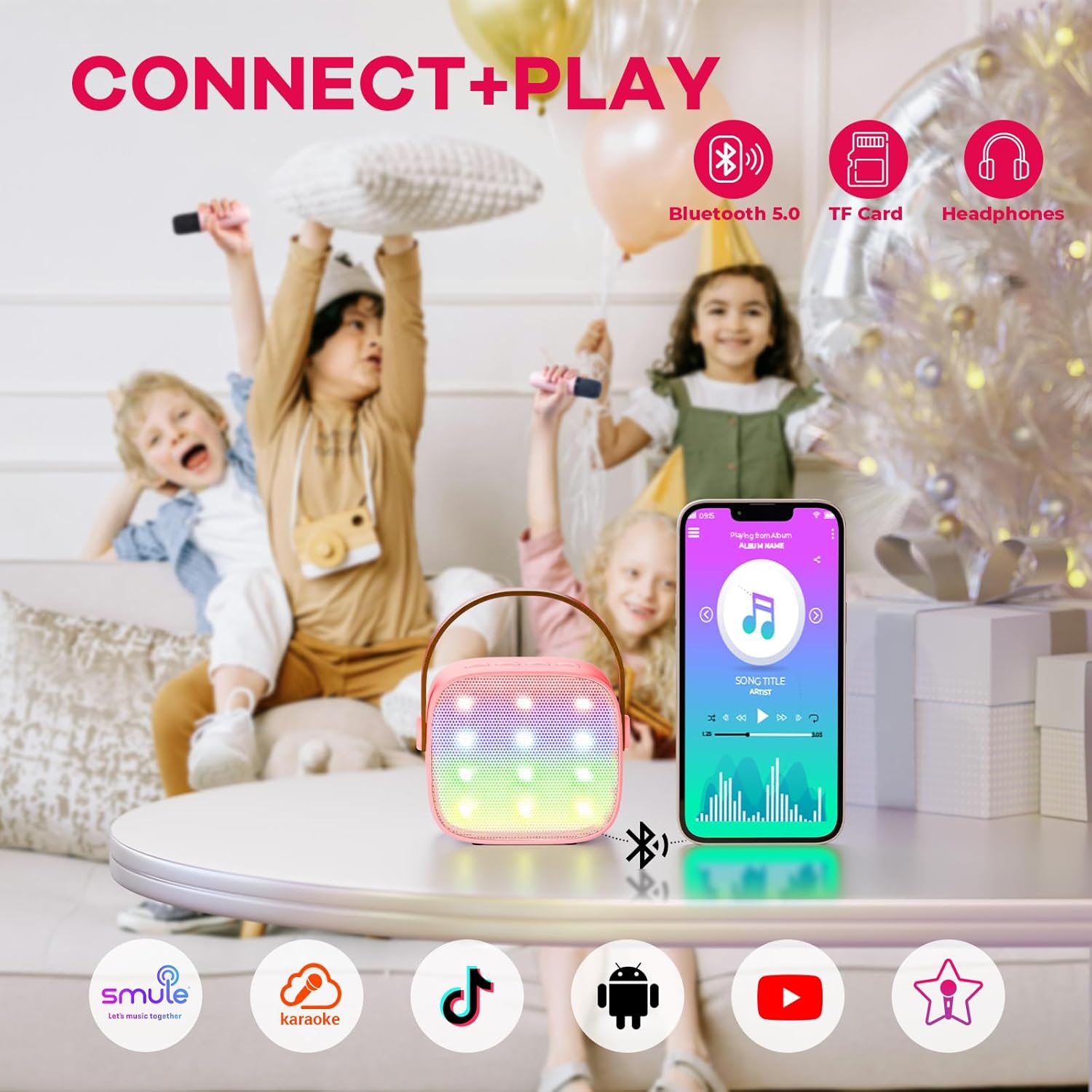 YLL Mini Karaoke Machine for Kids Adults, Portable Speaker with 2 Wireless Microphones, 2025 Top Christmas Toys Birthday Gifts for Girls 3, 4, 5, 6, 7, 8, 9, 10, 12+ Years Old Toddler grandkids (Rose)