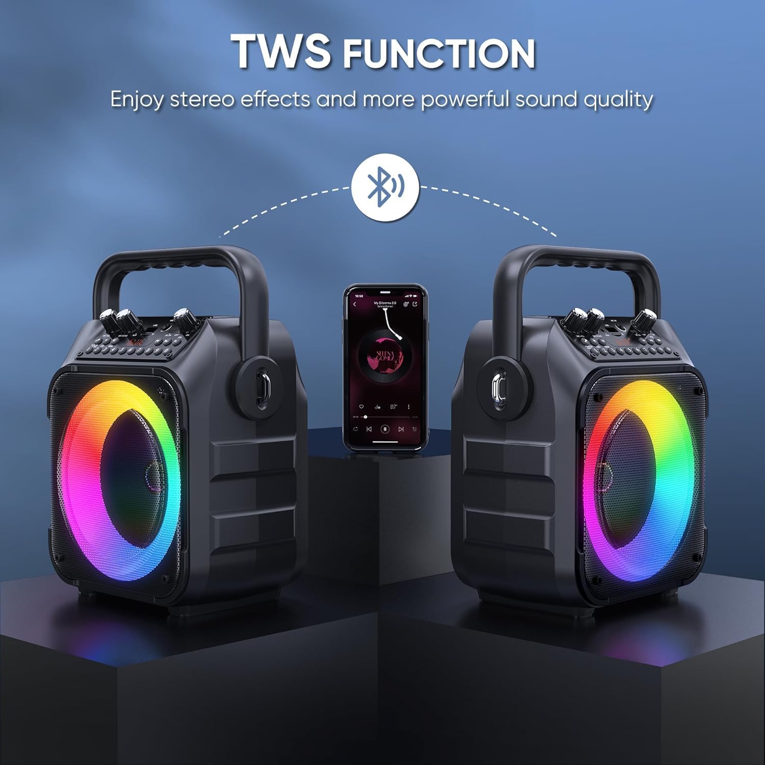 YLL Karaoke Machine with 2 Wireless Microphones, Portable Bluetooth Speaker for Adults & Kids with Lights, PA System Supports USB/TF/REC/FM/AUX for Home Family Party Trips