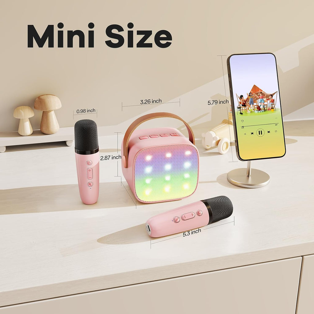 YLL Mini Karaoke Machine for Kids Adults, Bluetooth Speaker with 2 Wireless Microphones, TOP Christmas Birthday Gifts Toys for Girls Ages 3, 4, 5, 6, 7, 8, 9,10,11,12+ Years Old Toddler (Lightpink)