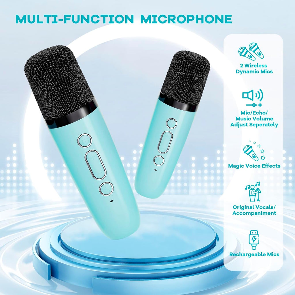 YLL Mini Karaoke Machine for Kids, Portable Speaker with 2 Wireless Microphones, 2025 Top Christmas Birthday Toys Gifts for Boys Girls 3 4 5 6 7 8 9 10 11 12 + Years Old Grandkids Family Party (Blue)
