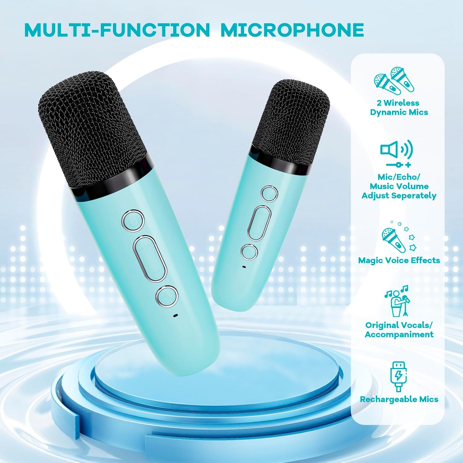 YLL Mini Karaoke Machine for Kids, Portable Speaker with 2 Wireless Microphones, 2025 Top Christmas Birthday Toys Gifts for Boys Girls 3 4 5 6 7 8 9 10 11 12 + Years Old Grandkids Family Party (Blue)