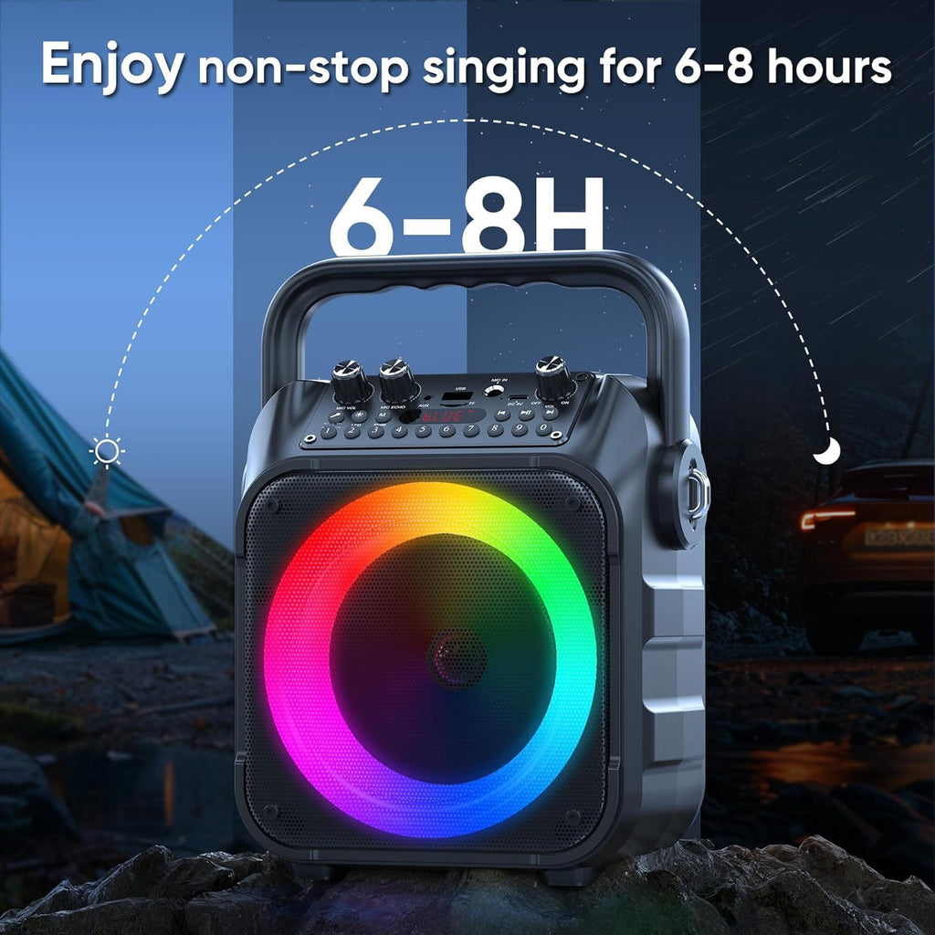 YLL Karaoke Machine with 2 Wireless Microphones, Portable Bluetooth Speaker for Adults & Kids with Lights, PA System Supports USB/TF/REC/FM/AUX for Home Family Party Trips
