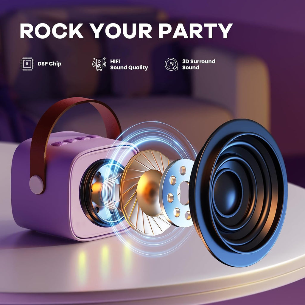 YLL Mini Karaoke Machine with 2 Wireless Microphones, TOP Kids Gifts for Girls Ages 3, 4, 5, 6, 7, 8, 9, 10, 11, 12 +Years Old, 4-12th Christmas Birthday Toy Gift for Girls Boys Party (Purple)