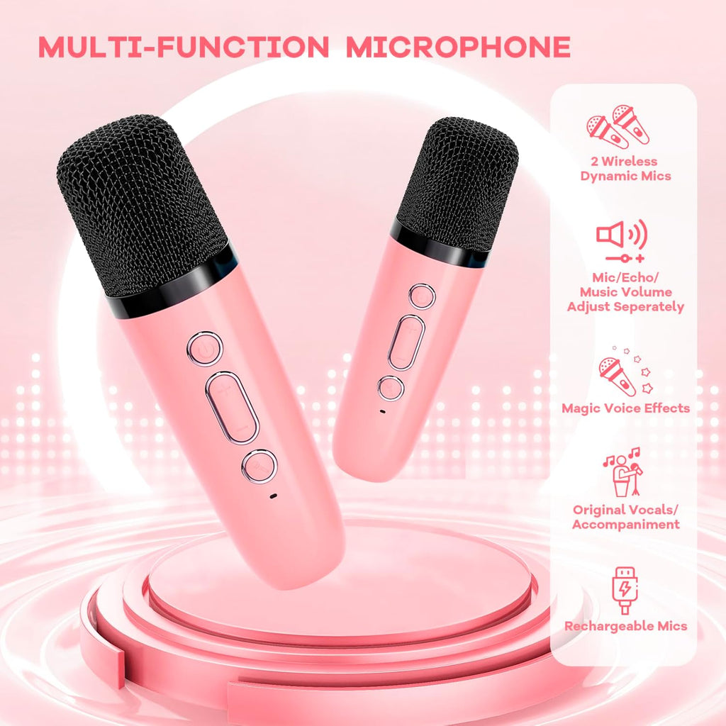 YLL Mini Karaoke Machine for Kids Adults, Portable Speaker with 2 Wireless Microphones, 2025 Top Christmas Toys Birthday Gifts for Girls 3, 4, 5, 6, 7, 8, 9, 10, 12+ Years Old Toddler grandkids (Rose)