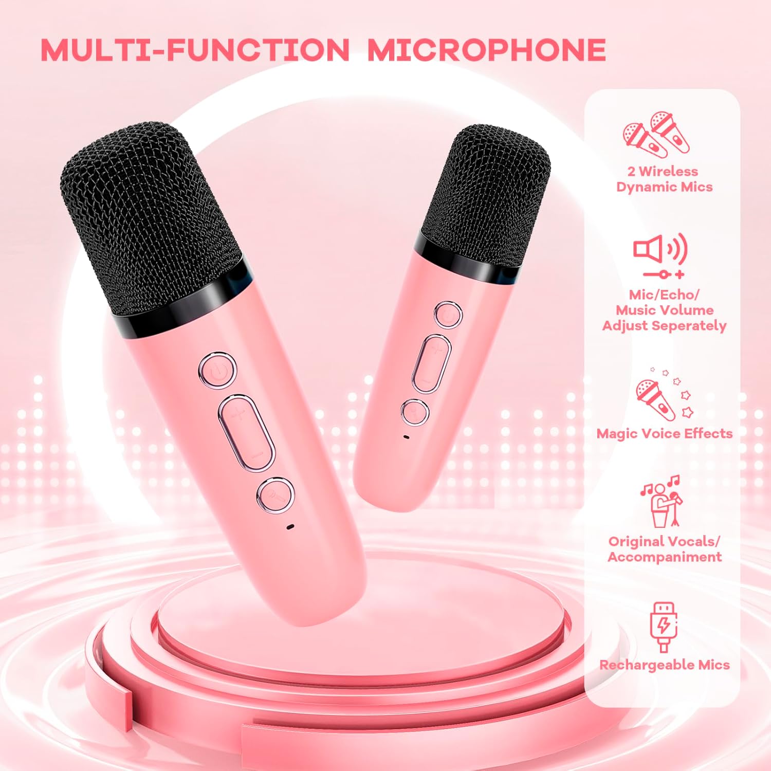 YLL Mini Karaoke Machine for Kids Adults, Portable Speaker with 2 Wireless Microphones, 2025 Top Christmas Toys Birthday Gifts for Girls 3, 4, 5, 6, 7, 8, 9, 10, 12+ Years Old Toddler grandkids (Rose)