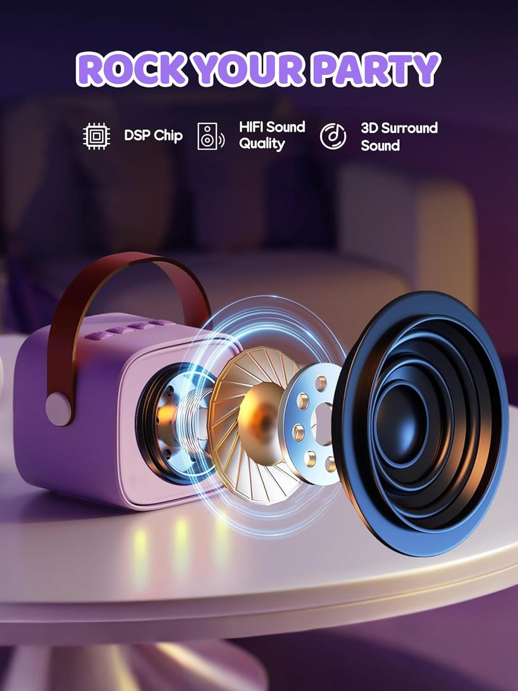 YLL Upgraded Mini Karaoke Machine with 4 Wireless Microphones Toy for Kids, Christmas Birthday Gifts for Girls Boys, Portable MP3 Player for Ages 3, 4, 5, 6, 7, 8, 9, 10, 12+ Year Old Party (Purple)