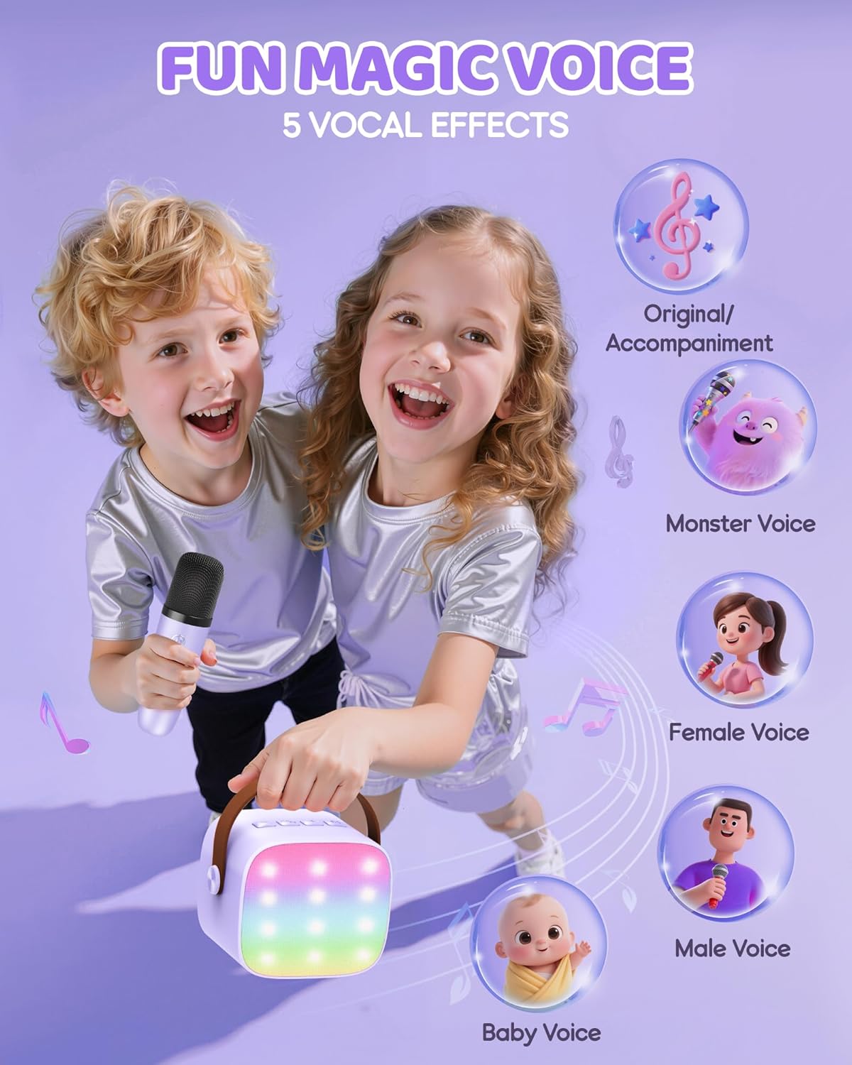 YLL Upgraded Mini Karaoke Machine with 4 Wireless Microphones Toy for Kids, Christmas Birthday Gifts for Girls Boys, Portable MP3 Player for Ages 3, 4, 5, 6, 7, 8, 9, 10, 12+ Year Old Party (Purple)