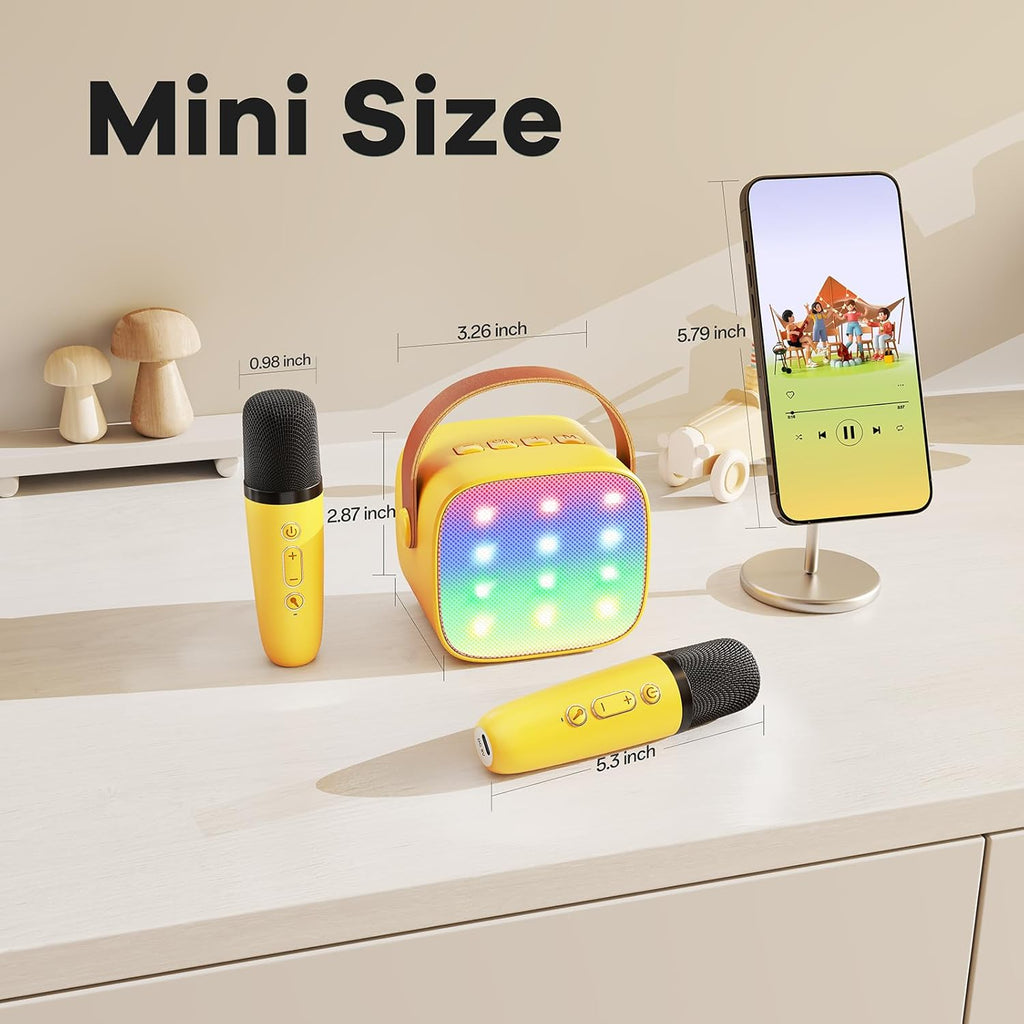 YLL Mini Karaoke Machine for Kids Adults, Portable Bluetooth Speaker with 2 Wireless Microphones, Birthday Gifts Toys for Girls Boys Ages 3, 4, 5, 6, 7, 8, 9,10,11,12+ Years Old Toddler (Yellow)