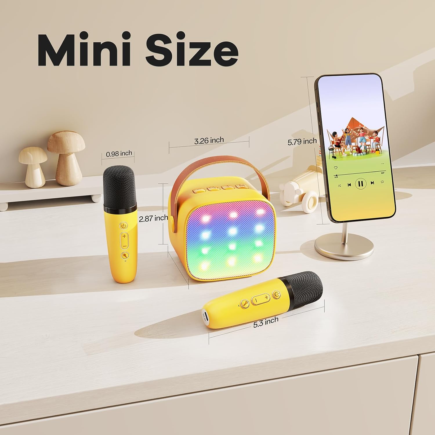 YLL Mini Karaoke Machine for Kids Adults, Portable Bluetooth Speaker with 2 Wireless Microphones, Birthday Gifts Toys for Girls Boys Ages 3, 4, 5, 6, 7, 8, 9,10,11,12+ Years Old Toddler (Yellow)