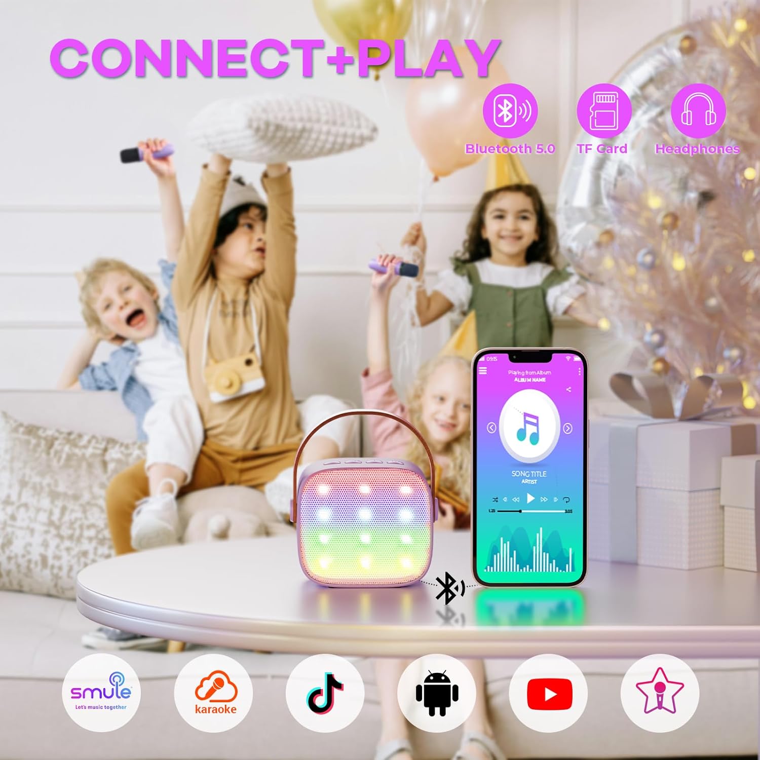 YLL Mini Karaoke Machine with 2 Wireless Microphones, TOP Kids Gifts for Girls Ages 3, 4, 5, 6, 7, 8, 9, 10, 11, 12 +Years Old, 4-12th Christmas Birthday Toy Gift for Girls Boys Party (Purple)