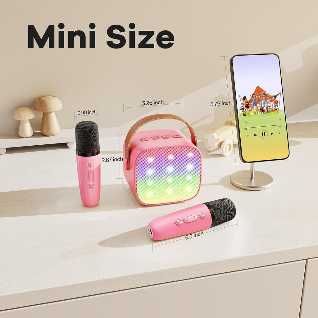 YLL Mini Karaoke Machine for Kids Adults, Portable Speaker with 2 Wireless Microphones, 2025 Top Christmas Toys Birthday Gifts for Girls 3, 4, 5, 6, 7, 8, 9, 10, 12+ Years Old Toddler grandkids (Rose)