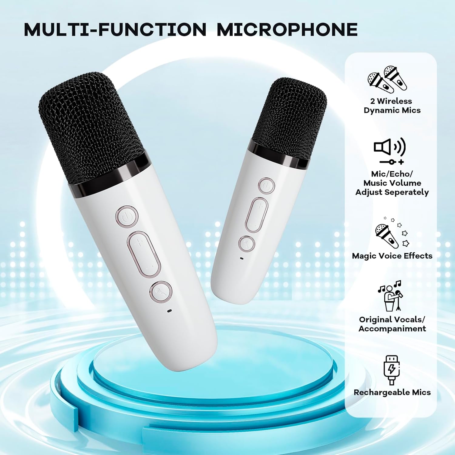 YLL Mini Karaoke Machine for Kids Adults, Portable Bluetooth Speaker with 2 Wireless Microphones,Toys Birthday Gifts for Girls 3, 4, 5, 6, 7, 8, 9, 10, 11, 12+ Years Old Toddler Teens(White)