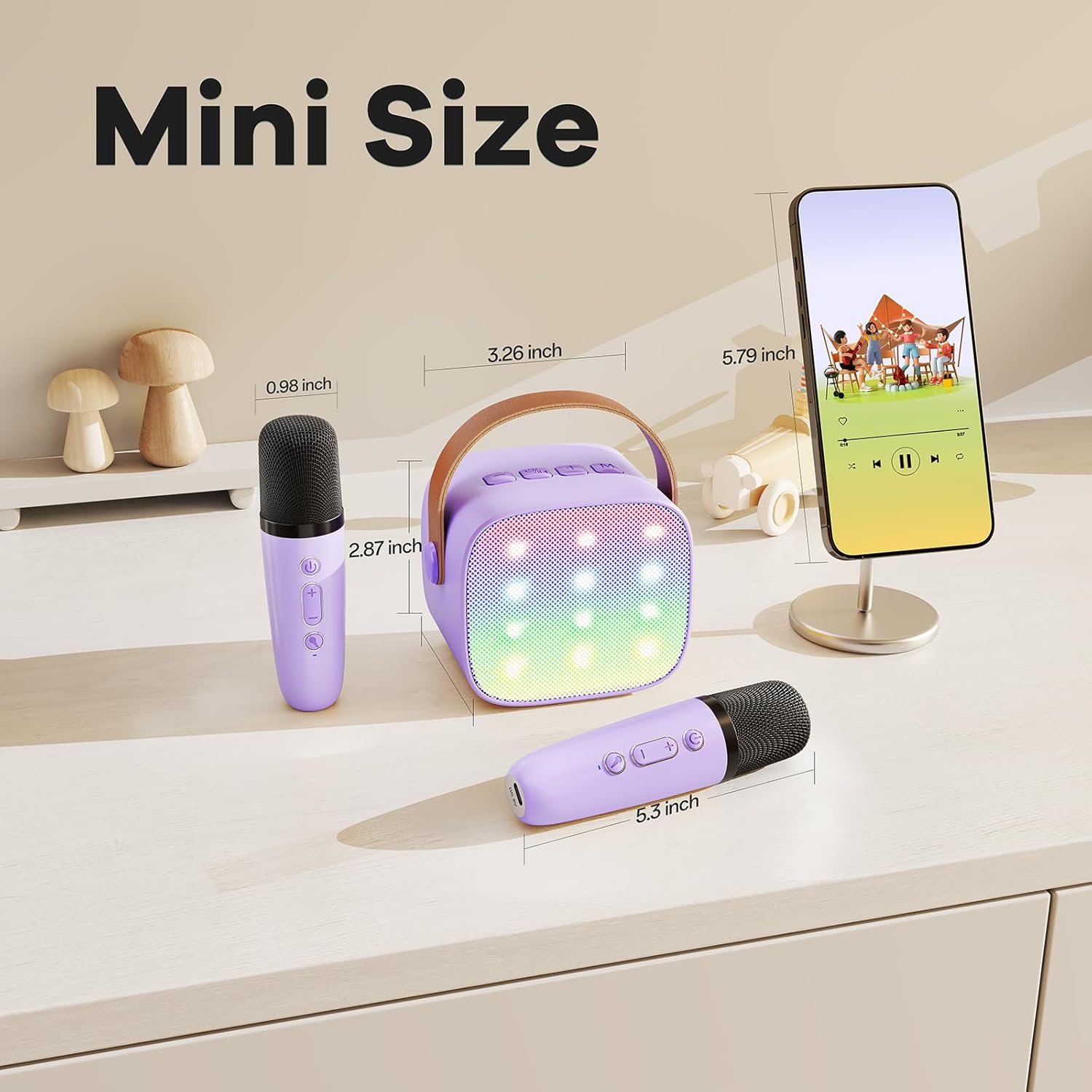YLL Mini Karaoke Machine with 2 Wireless Microphones, TOP Kids Gifts for Girls Ages 3, 4, 5, 6, 7, 8, 9, 10, 11, 12 +Years Old, 4-12th Christmas Birthday Toy Gift for Girls Boys Party (Purple)