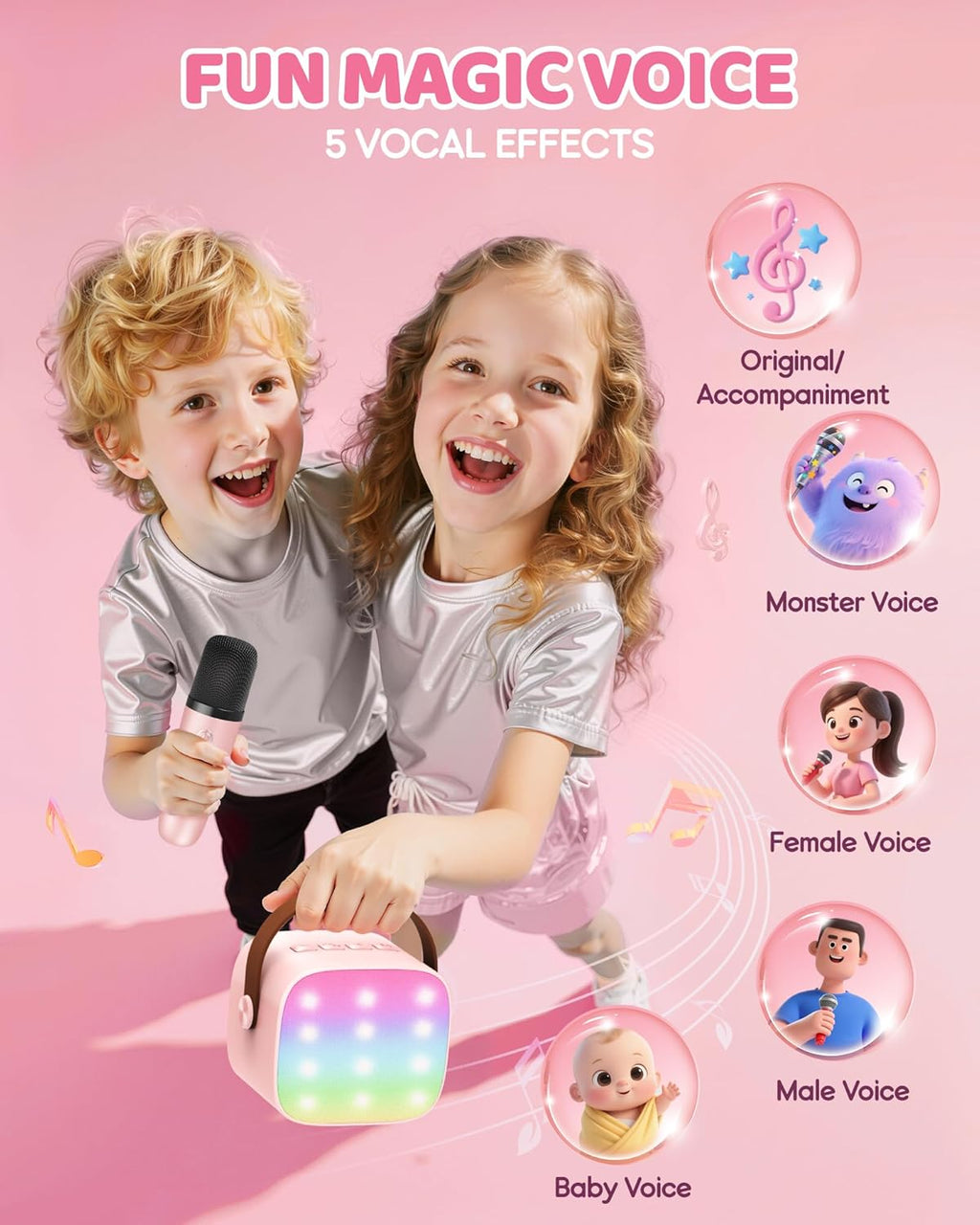 YLL Upgraded Mini Karaoke Machine with 4 Wireless Microphones Toy for Kids, Christmas Birthday Gifts for Girls Boys, Portable MP3 Player for Ages 3, 4, 5, 6, 7, 8, 9, 10, 12+ Year Old Party (P-Ink)