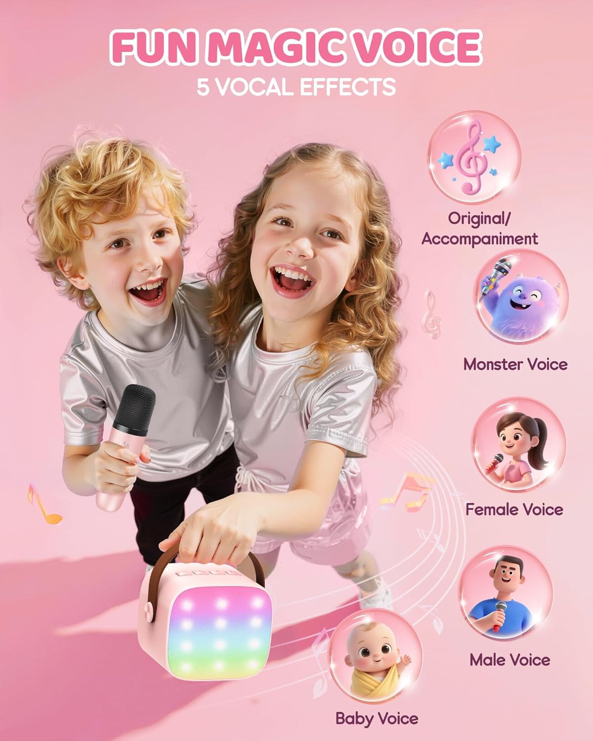 YLL Upgraded Mini Karaoke Machine with 3 Wireless Microphones Toy for Kids, Christmas Birthday Gifts for Girls Boys, Portable MP3 Player for Ages 3, 4, 5, 6, 7, 8, 9, 10, 12+ Year Old Party (P-Ink)