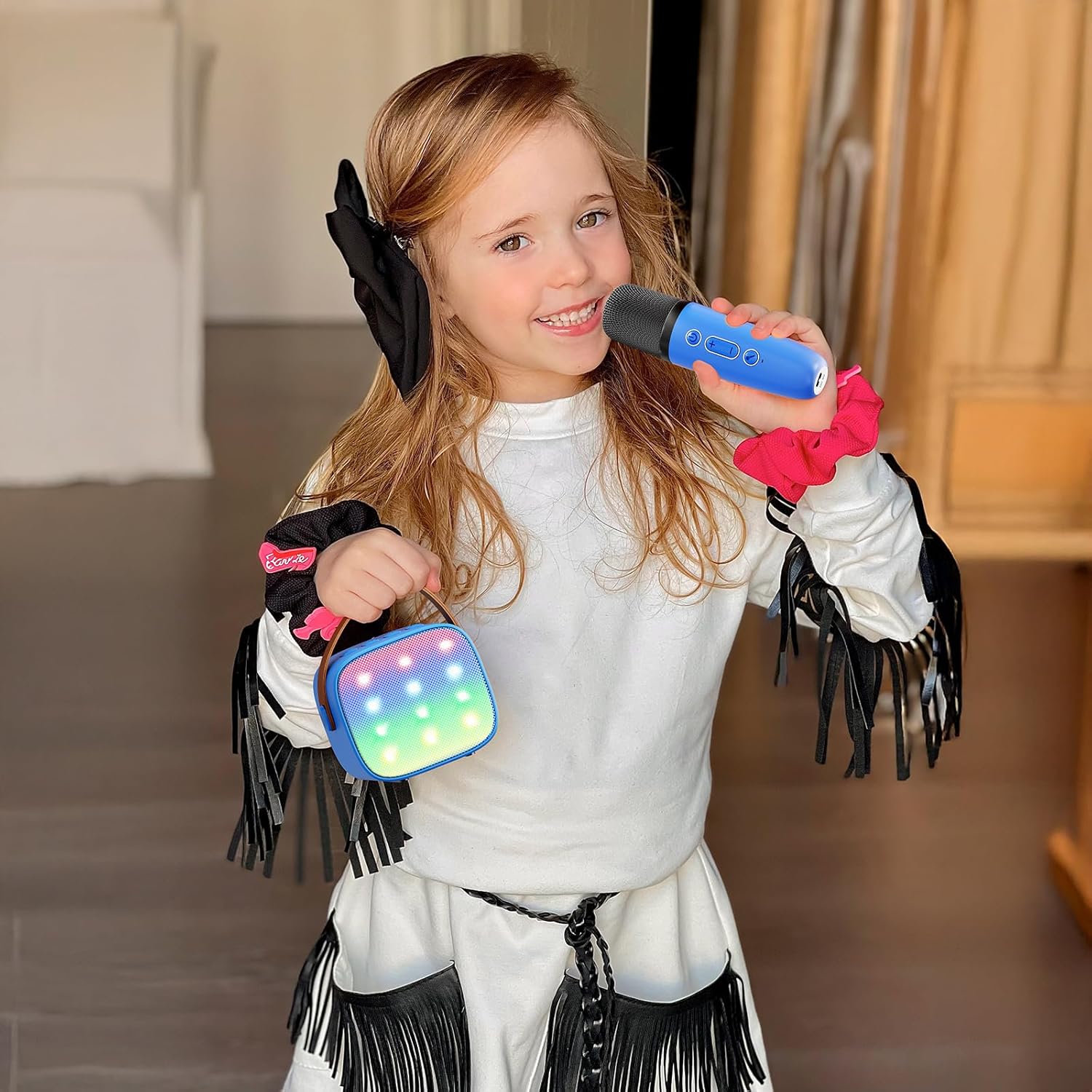 YLL Mini Karaoke Machine for Kids Adults, Portable Bluetooth Speaker with 2 Wireless Microphones, Birthday Gifts Toys for Girls Boys Ages 3, 4, 5, 6, 7, 8, 9,10,11,12+ Years Old Toddler (Royal-Blue)