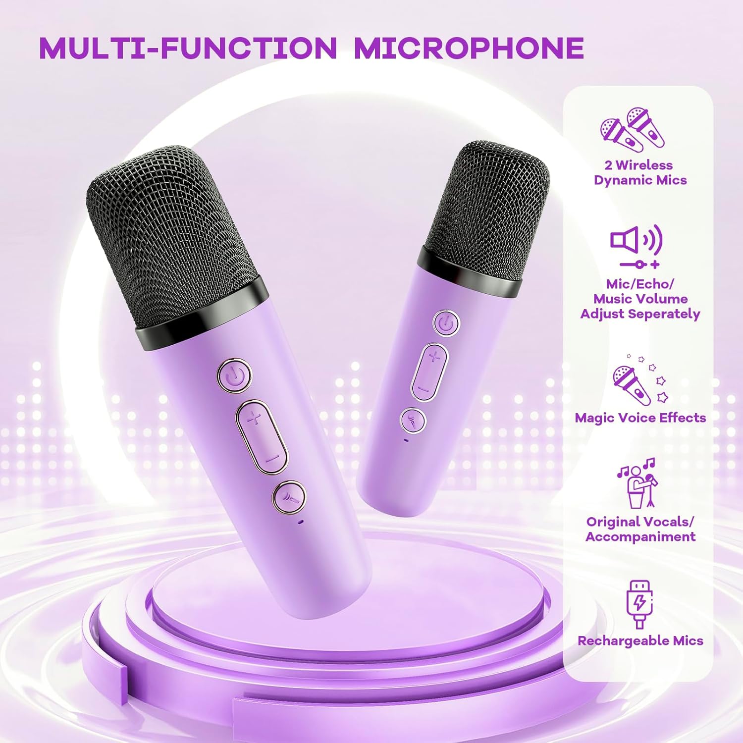 YLL Mini Karaoke Machine with 2 Wireless Microphones, TOP Kids Gifts for Girls Ages 3, 4, 5, 6, 7, 8, 9, 10, 11, 12 +Years Old, 4-12th Christmas Birthday Toy Gift for Girls Boys Party (Purple)