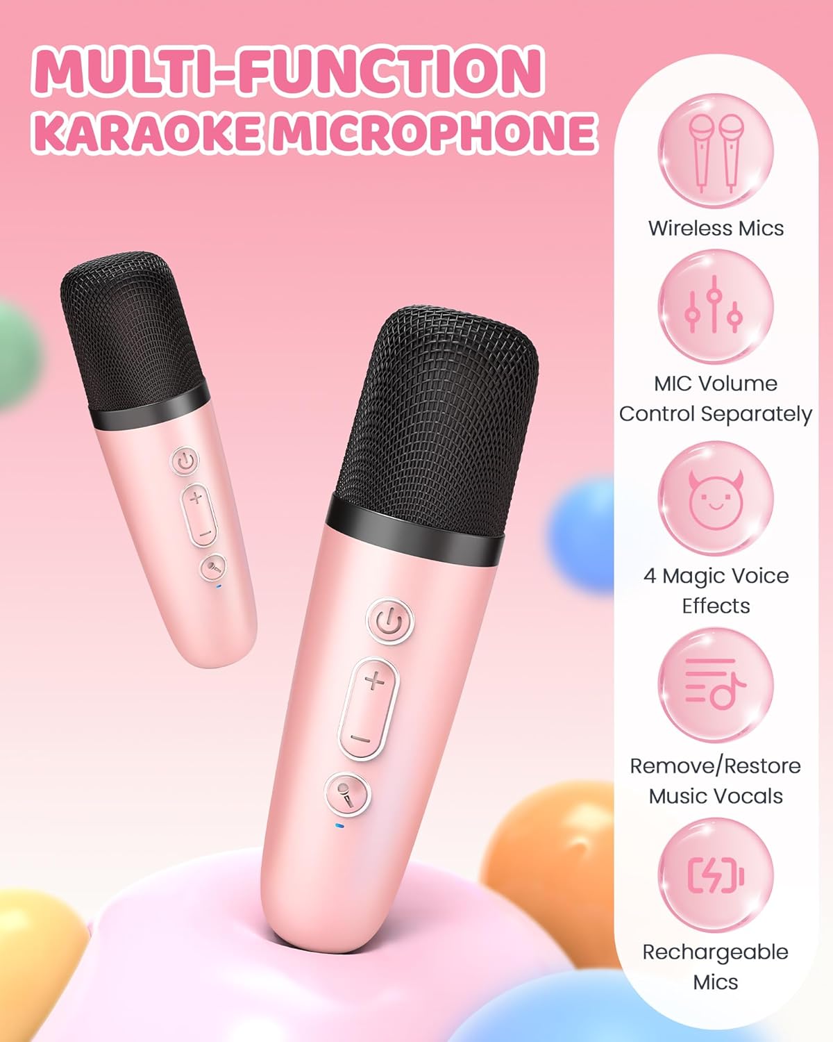 YLL Upgraded Mini Karaoke Machine with 3 Wireless Microphones Toy for Kids, Christmas Birthday Gifts for Girls Boys, Portable MP3 Player for Ages 3, 4, 5, 6, 7, 8, 9, 10, 12+ Year Old Party (P-Ink)