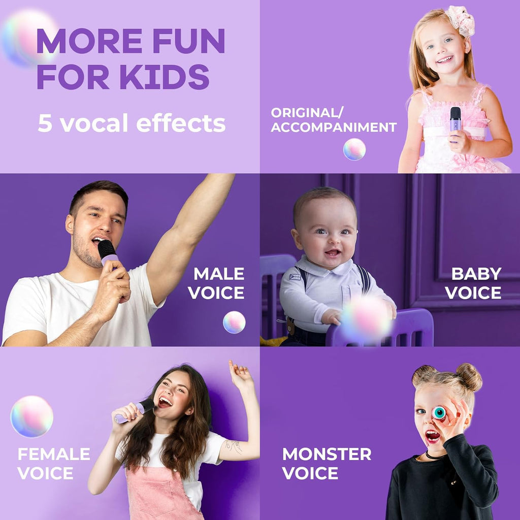 YLL Mini Karaoke Machine with 2 Wireless Microphones, TOP Kids Gifts for Girls Ages 3, 4, 5, 6, 7, 8, 9, 10, 11, 12 +Years Old, 4-12th Christmas Birthday Toy Gift for Girls Boys Party (Purple)