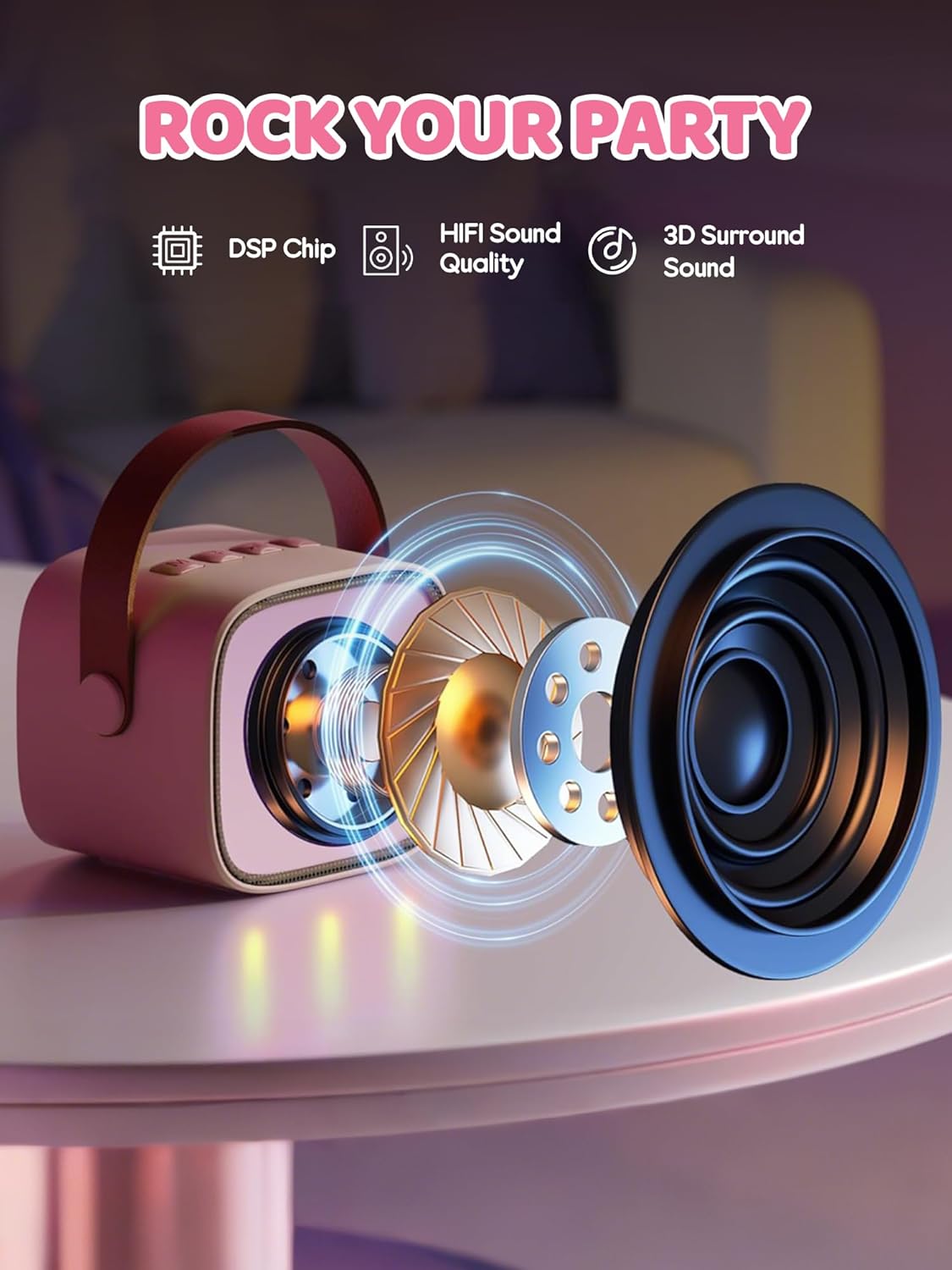 YLL Upgraded Mini Karaoke Machine with 3 Wireless Microphones Toy for Kids, Christmas Birthday Gifts for Girls Boys, Portable MP3 Player for Ages 3, 4, 5, 6, 7, 8, 9, 10, 12+ Year Old Party (P-Ink)