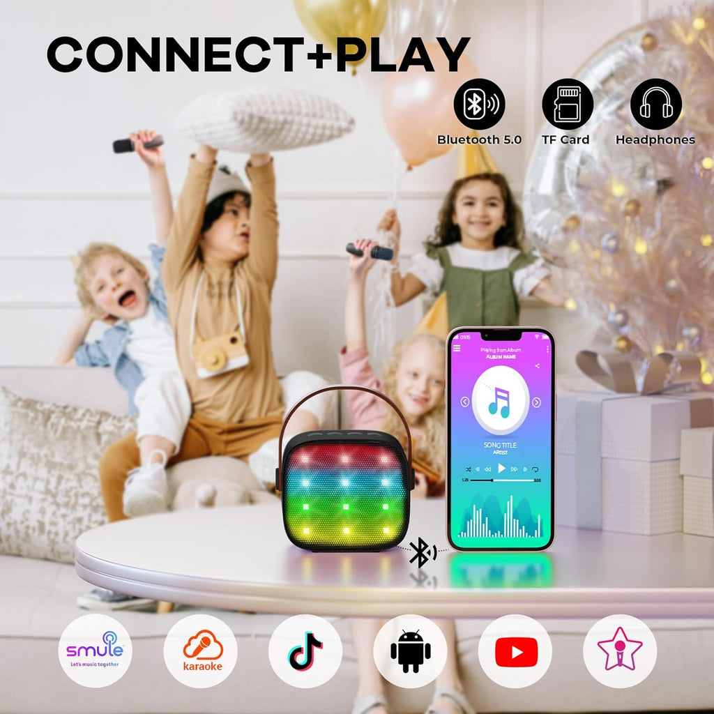 YLL Mini Karaoke Machine with 2 Wireless Microphones for Kids Adults, Portable Bluetooth Speaker, 2025 Top Christmas Birthday Gift for Boys Girls 3, 4, 5, 6, 7, 8, 9, 10, 12+ Years Old Toddler (Black)