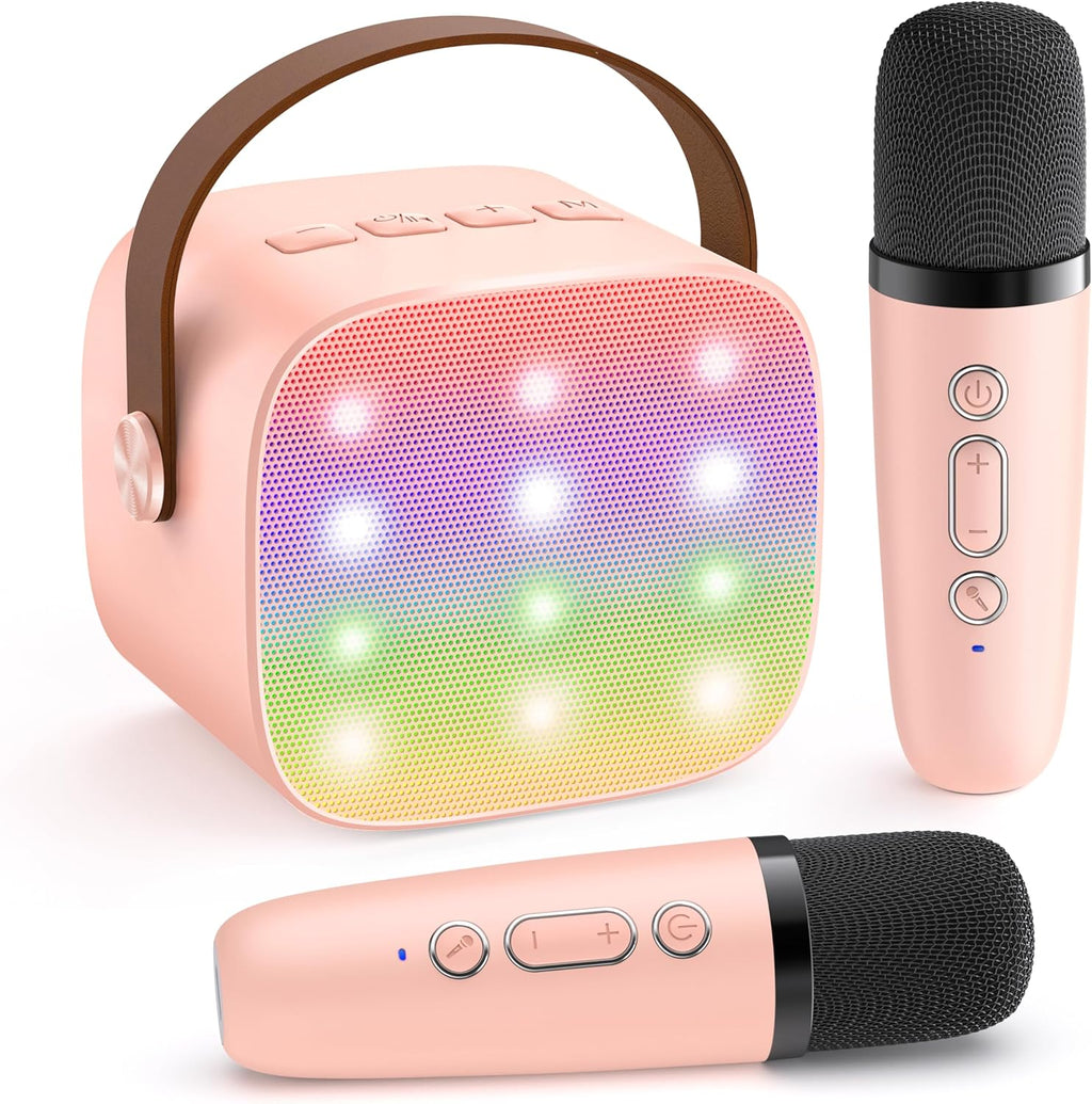 YLL Mini Karaoke Machine for Kids Adults, Bluetooth Speaker with 2 Wireless Microphones, TOP Christmas Birthday Gifts Toys for Girls Ages 3, 4, 5, 6, 7, 8, 9,10,11,12+ Years Old Toddler (Lightpink)