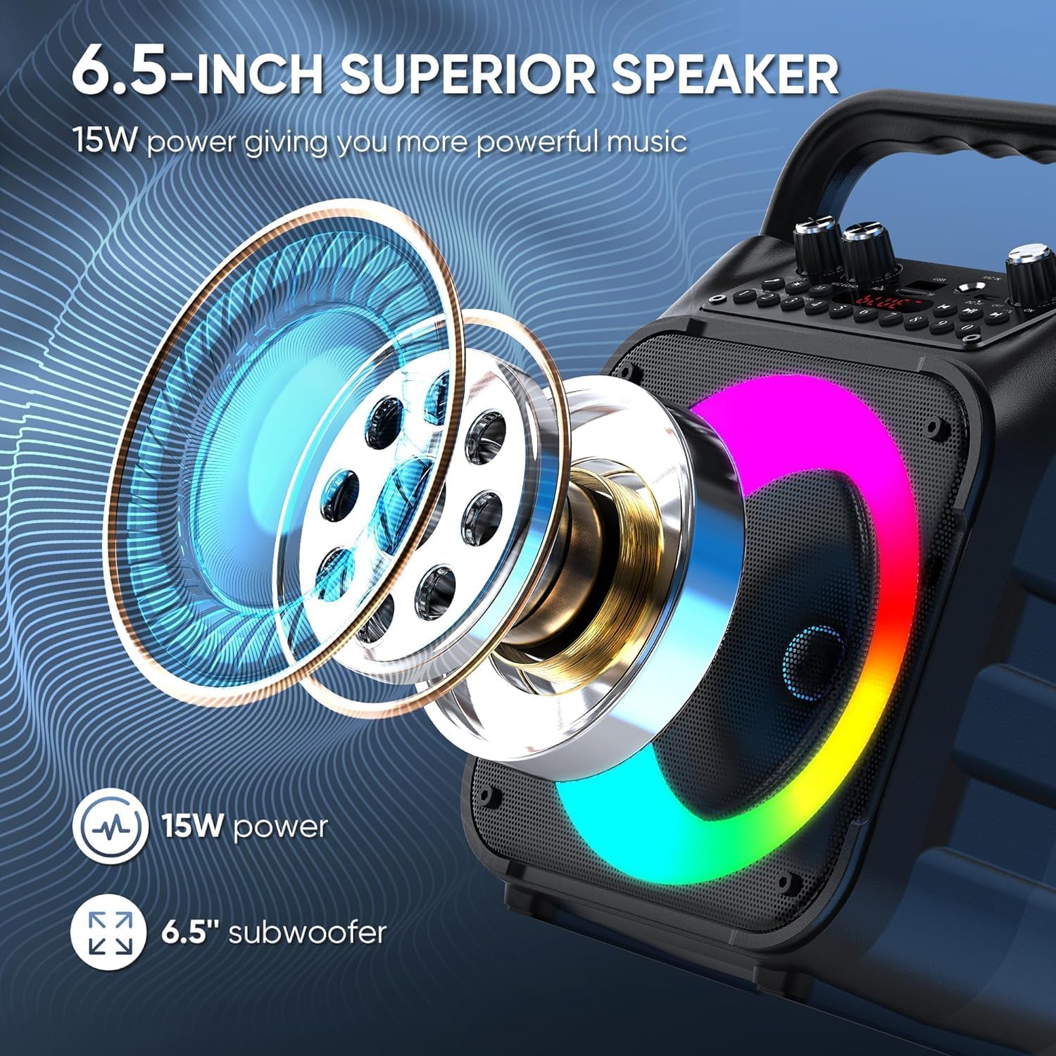 YLL Karaoke Machine with 2 Wireless Microphones, Portable Bluetooth Speaker for Adults & Kids with Lights, PA System Supports USB/TF/REC/FM/AUX for Home Family Party Trips