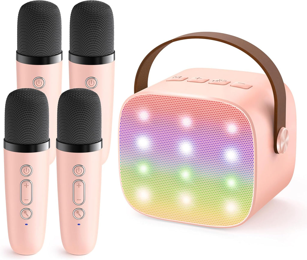 YLL Upgraded Mini Karaoke Machine with 4 Wireless Microphones Toy for Kids, Christmas Birthday Gifts for Girls Boys, Portable MP3 Player for Ages 3, 4, 5, 6, 7, 8, 9, 10, 12+ Year Old Party (P-Ink)