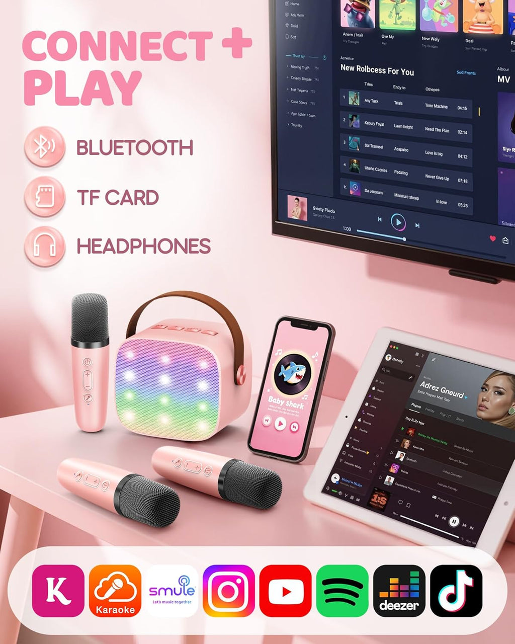 YLL Upgraded Mini Karaoke Machine with 3 Wireless Microphones Toy for Kids, Christmas Birthday Gifts for Girls Boys, Portable MP3 Player for Ages 3, 4, 5, 6, 7, 8, 9, 10, 12+ Year Old Party (P-Ink)