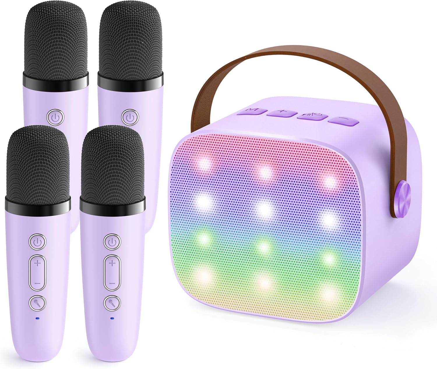YLL Upgraded Mini Karaoke Machine with 4 Wireless Microphones Toy for Kids, Christmas Birthday Gifts for Girls Boys, Portable MP3 Player for Ages 3, 4, 5, 6, 7, 8, 9, 10, 12+ Year Old Party (Purple)
