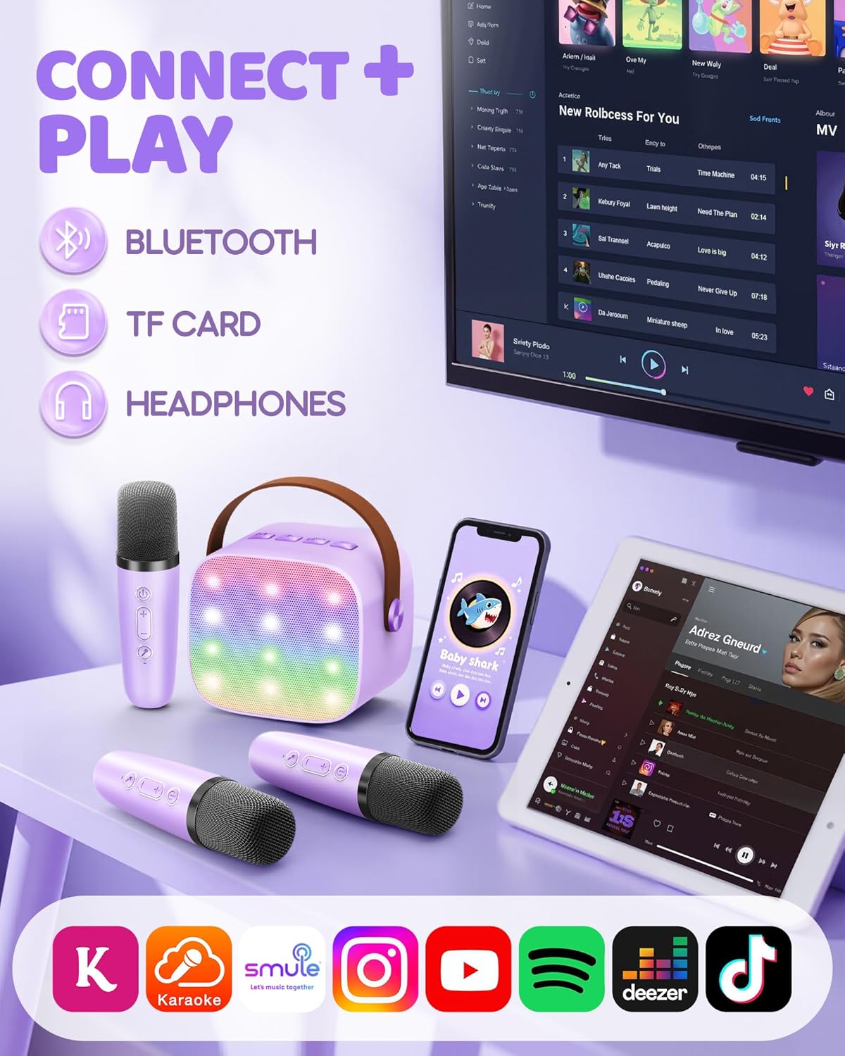 YLL Upgraded Mini Karaoke Machine with 3 Wireless Microphones Toy for Kids, Christmas Birthday Gifts for Girls Boys, Portable MP3 Player for Ages 3, 4, 5, 6, 7, 8, 9, 10, 12+ Year Old Party (Purple)