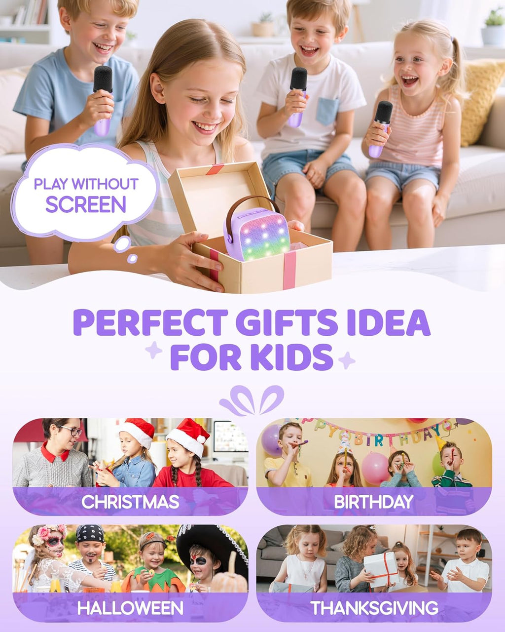 YLL Upgraded Mini Karaoke Machine with 3 Wireless Microphones Toy for Kids, Christmas Birthday Gifts for Girls Boys, Portable MP3 Player for Ages 3, 4, 5, 6, 7, 8, 9, 10, 12+ Year Old Party (Purple)