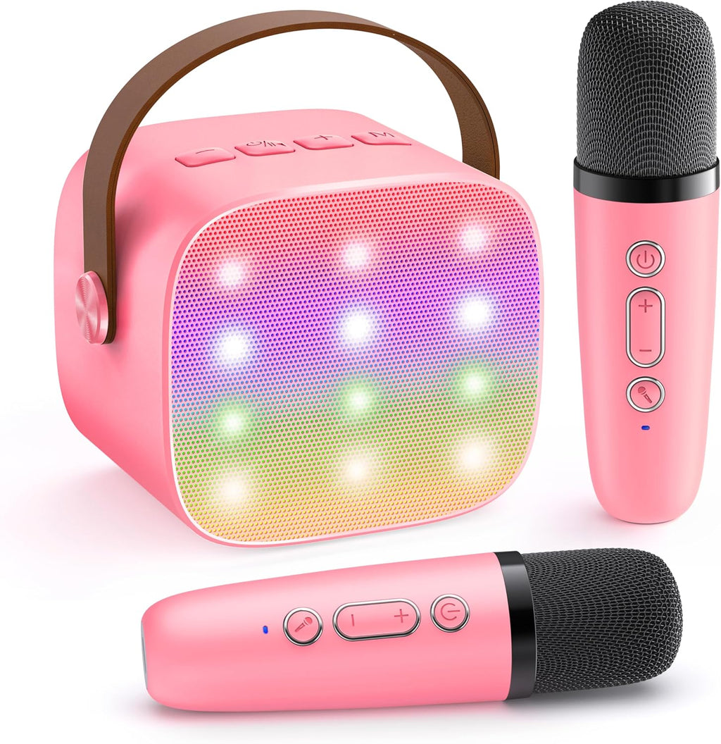 YLL Mini Karaoke Machine for Kids Adults, Portable Speaker with 2 Wireless Microphones, 2025 Top Christmas Toys Birthday Gifts for Girls 3, 4, 5, 6, 7, 8, 9, 10, 12+ Years Old Toddler grandkids (Rose)